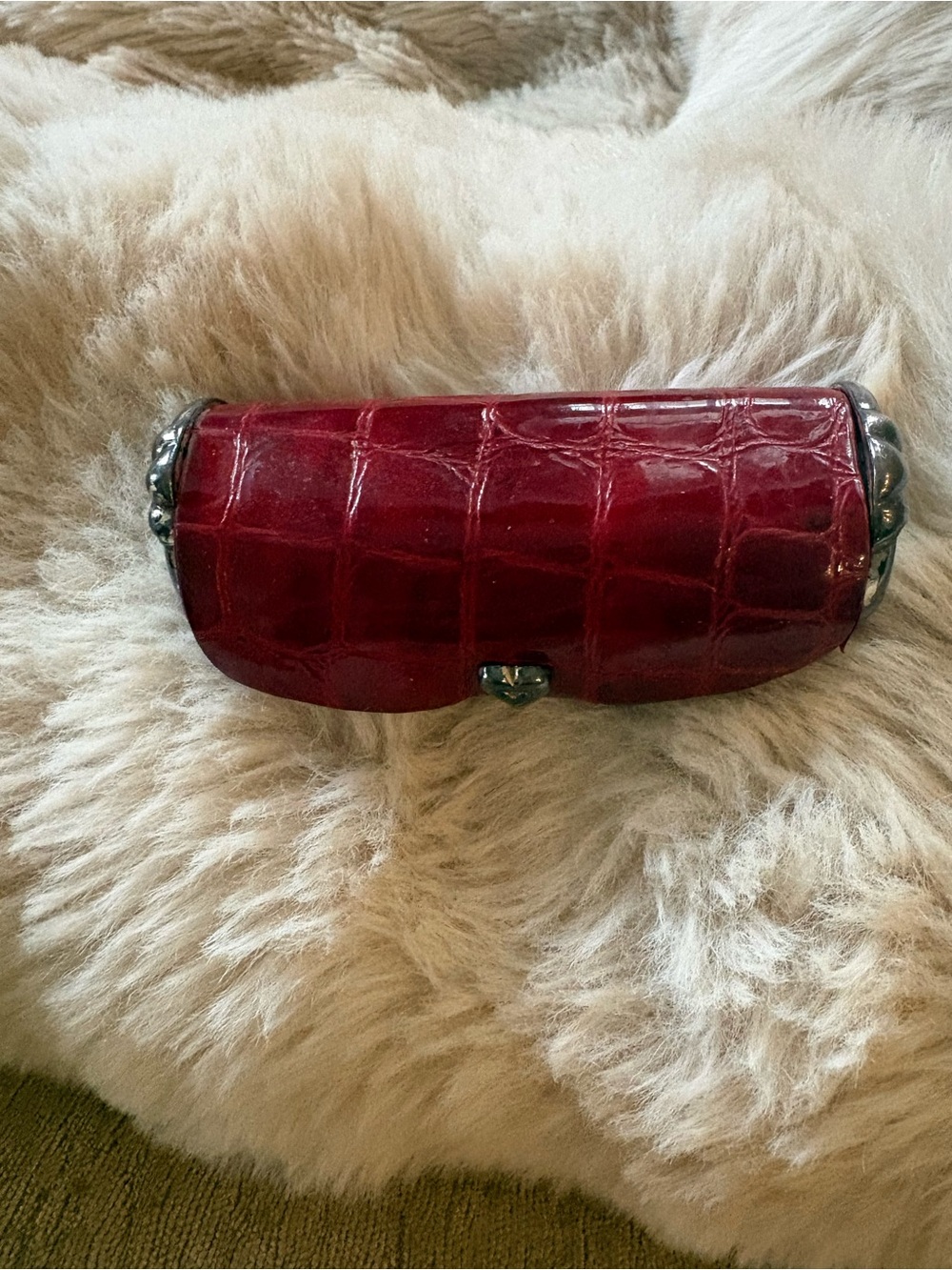 Brighton Red Croc-Embossed Leather Wristlet Clutch